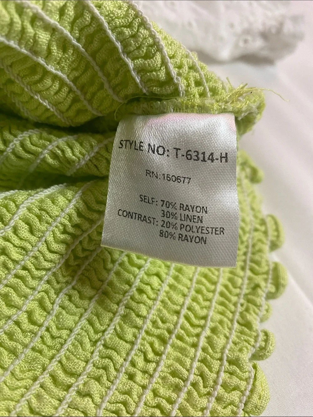 Smocked Lime Green Crop Top with White Puff Eyelet Sleeves - Picture 5 of 6